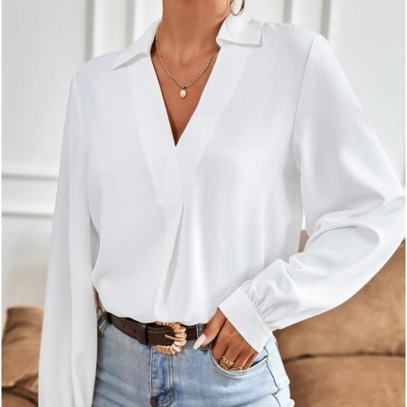 Sold out !
New white v neck long sleeve blouse - Picture 4 of 4